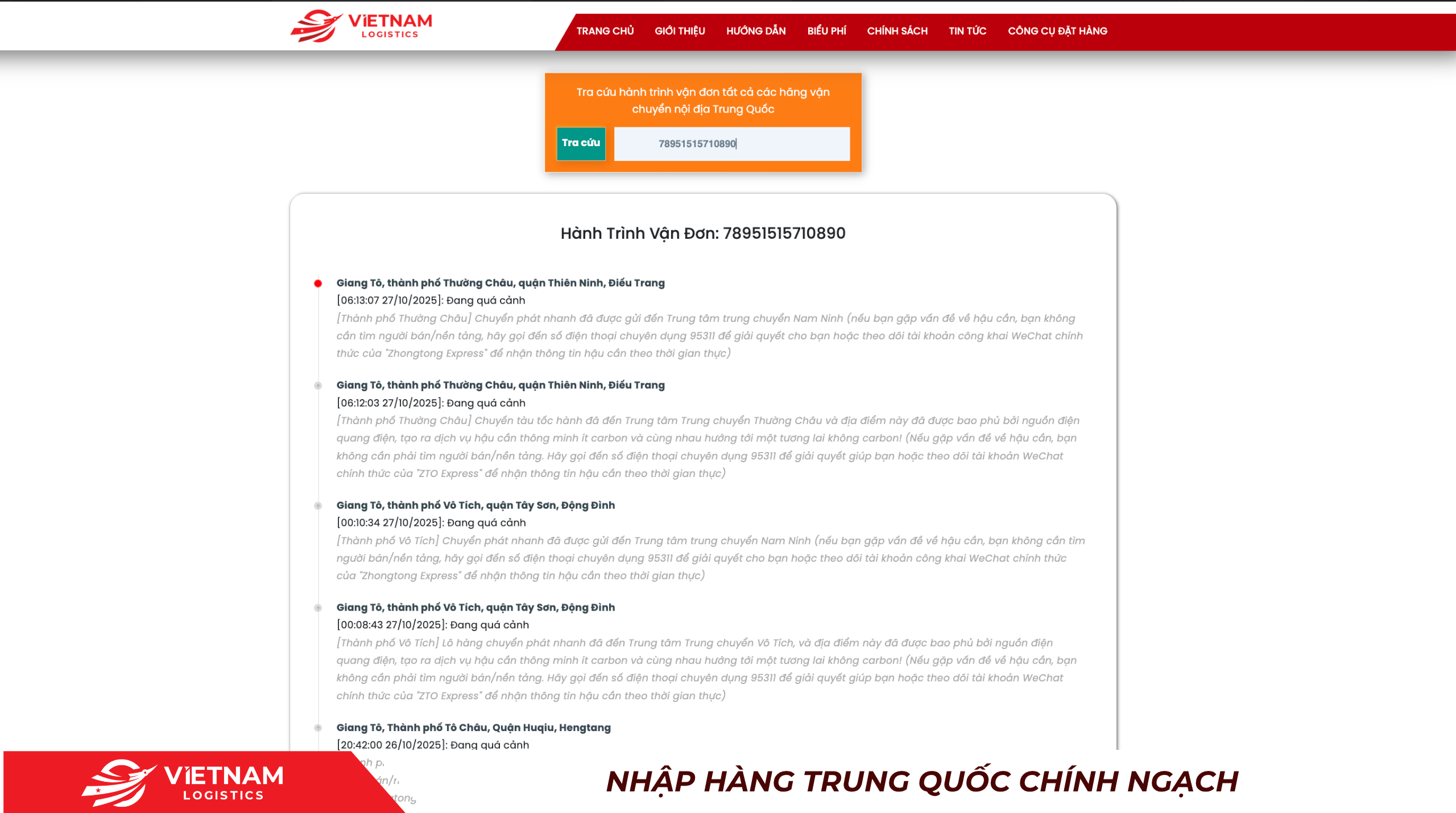 Bước 3: Tra cứu vận đơn trên trang chủ